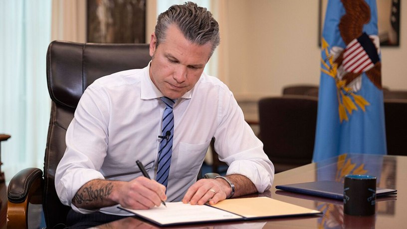 Pete Hegseth pretending to work